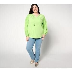 Belle by Kim Gravel Women's Eyelet Everything Long Sleeve Top, Limeade, Size XS